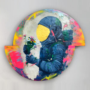 Charles Castro - Personal Radiography – Charles Castro beim Malen - Porträt - Astronaut mi Blumen