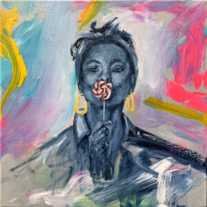 Personal Radiography – Charles Castro beim Malen - Porträt Frau mit Lolli Pop